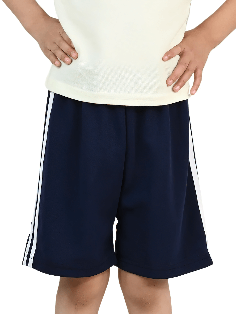 Child wearing Kids Athletic Shorts with Side Stripes Design - SF3766, perfect for sports and outdoor activities.