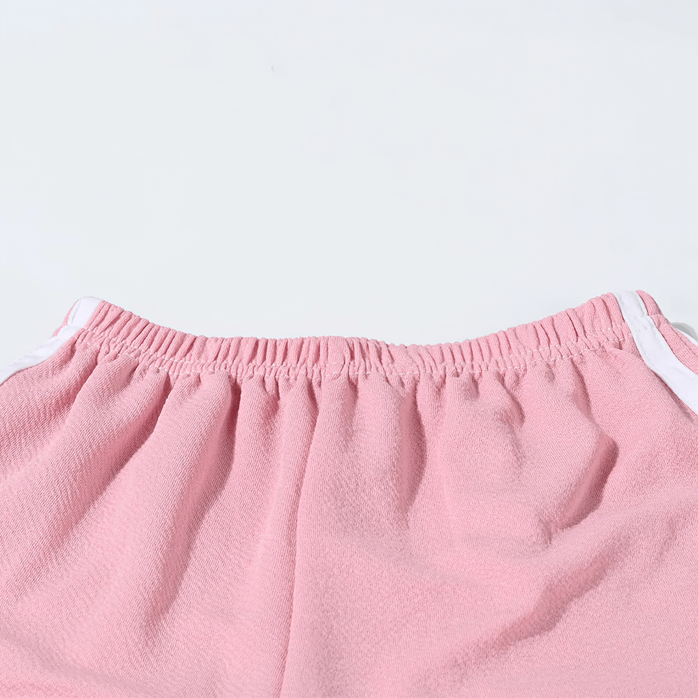 Kids Athletic Shorts with Side Stripes Design - SF3766 in pink with elastic waistband, perfect for sports and active play.