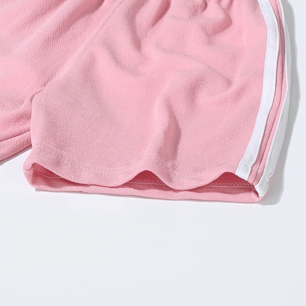 Kids Athletic Shorts with Side Stripes Design - SF3766 in pink, showing the elastic waistband and breathable fabric.