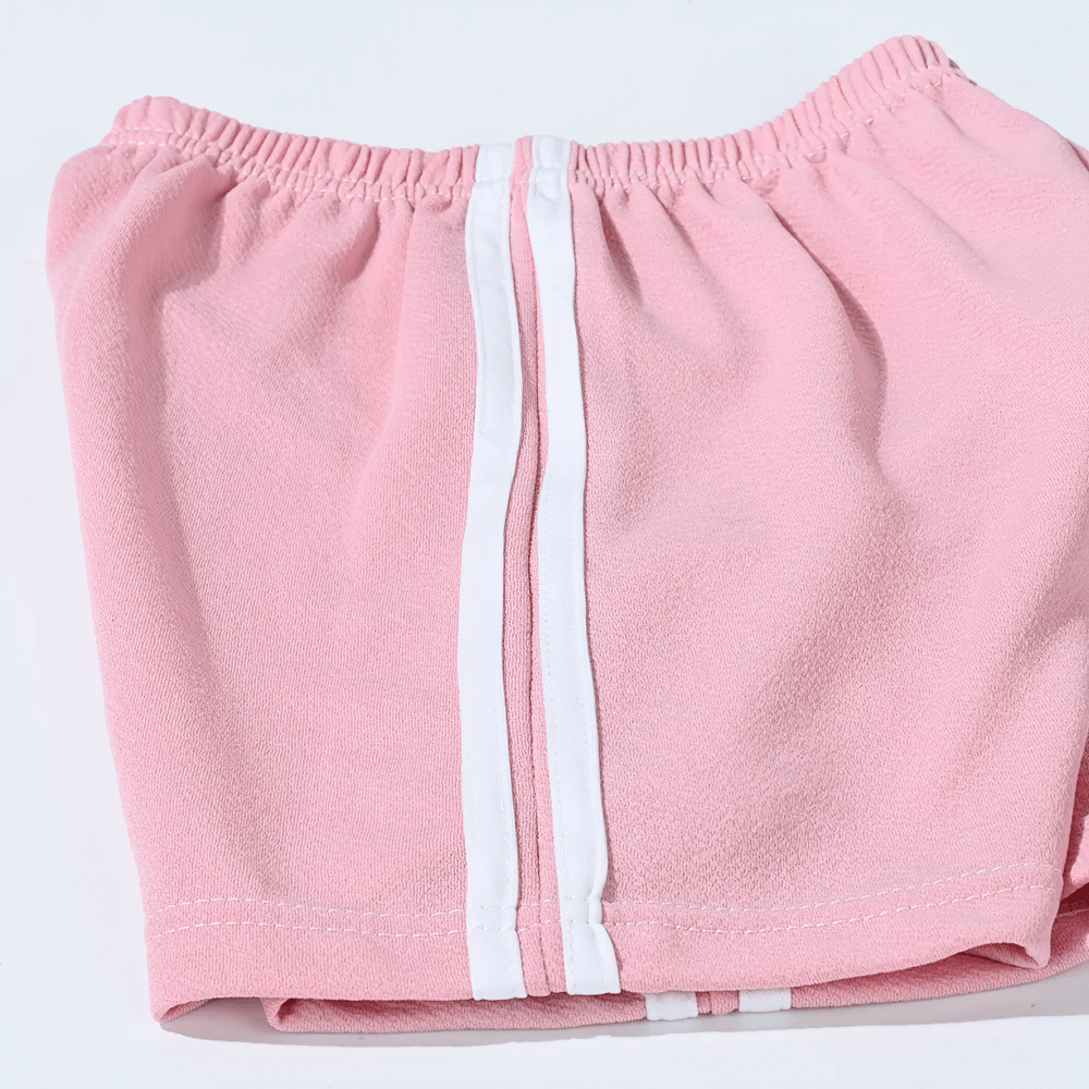 Pink Kids Athletic Shorts with Side Stripes Design - SF3766 featuring elastic waistband and breathable fabric.