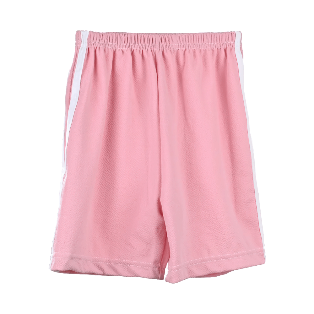 Pink Kids Athletic Shorts with Side Stripes Design - SF3766 featuring elastic waistband and breathable fabric for boys and girls activities.