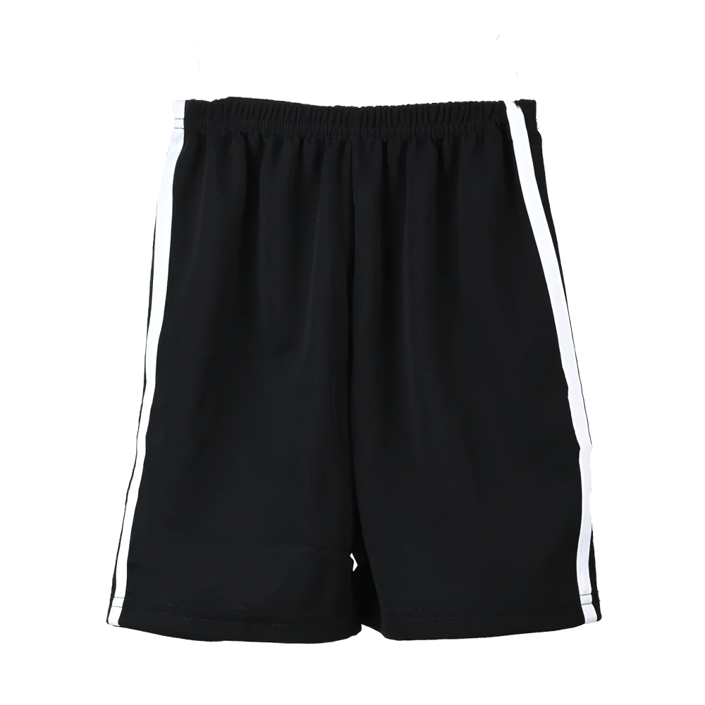 Kids Athletic Shorts with Side Stripes Design - SF3766, black sports shorts for boys and girls with elastic waistband and breathable fabric