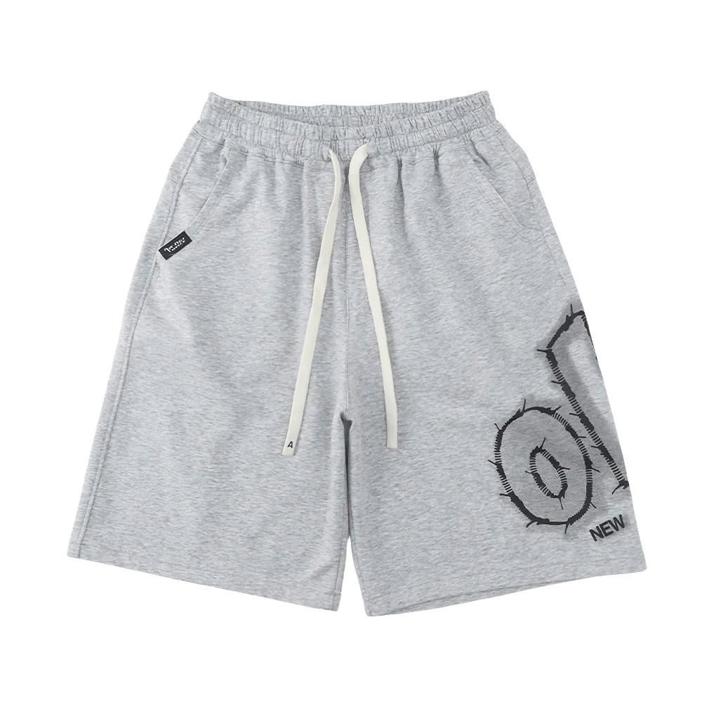 Kids Baggy Cotton Shorts with Graphic Print - SF3891 grey option with drawstring and bold print.