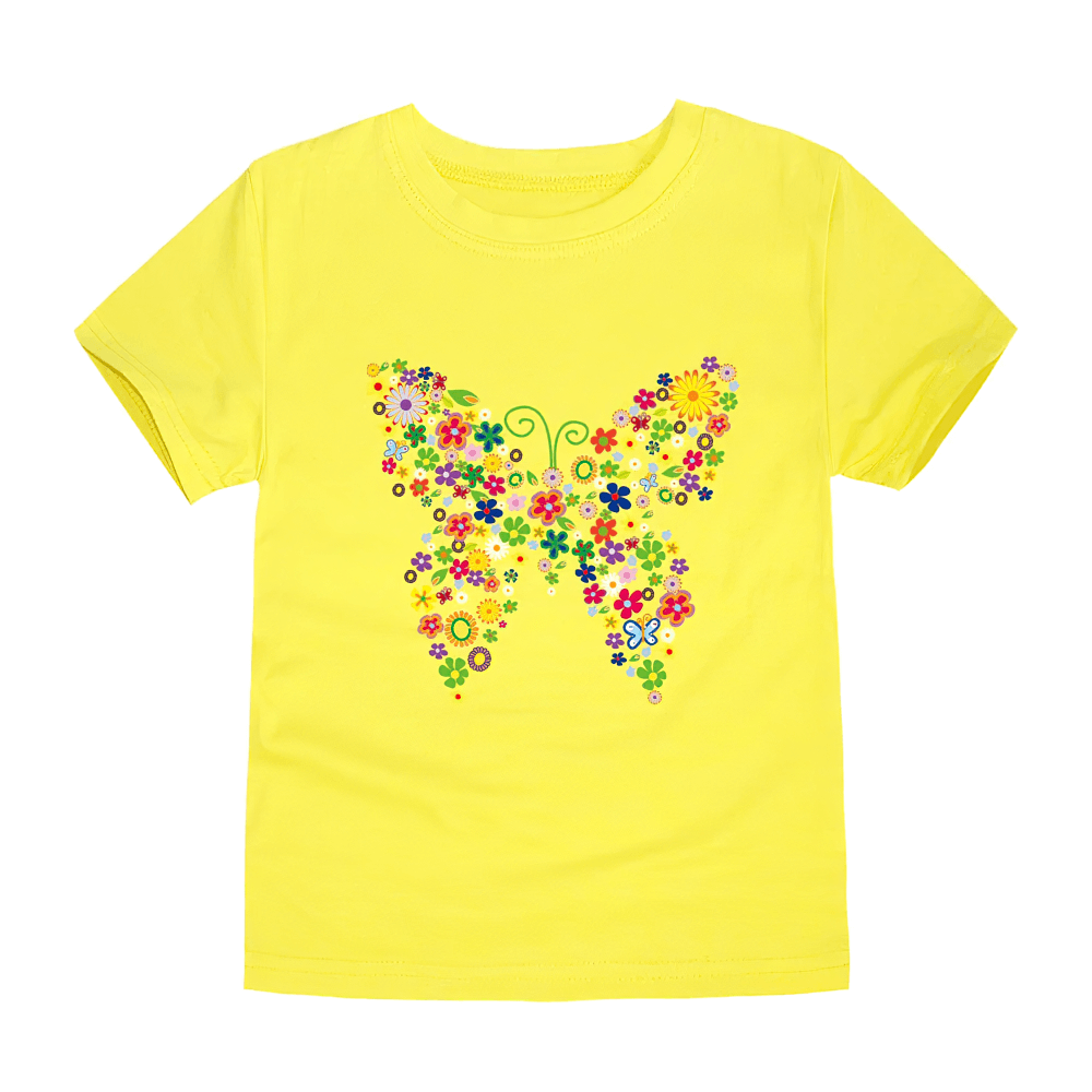 Kids Butterfly Graphic Cotton T-Shirt - SF3752 in yellow with flower butterfly design