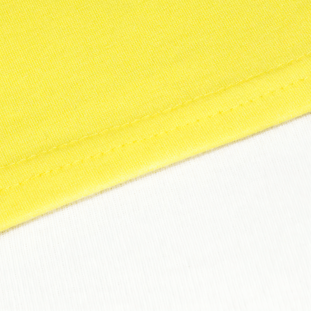 Close-up of seam detailing on Kids Butterfly Graphic Cotton T-Shirt - SF3752 in bright yellow and white fabric.