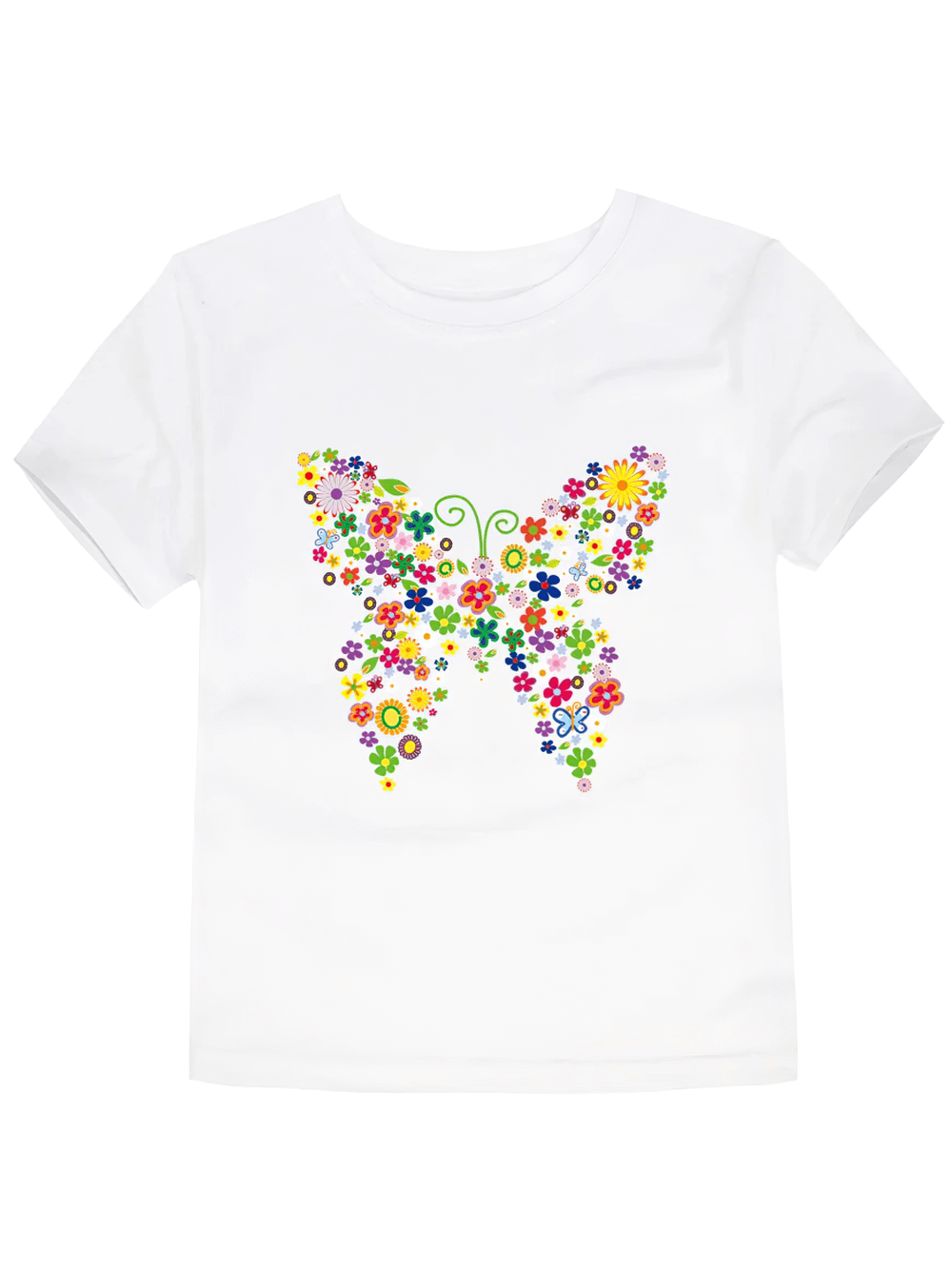 Kids Butterfly Graphic Cotton T-Shirt - SF3752 with colorful floral butterfly design on white fabric