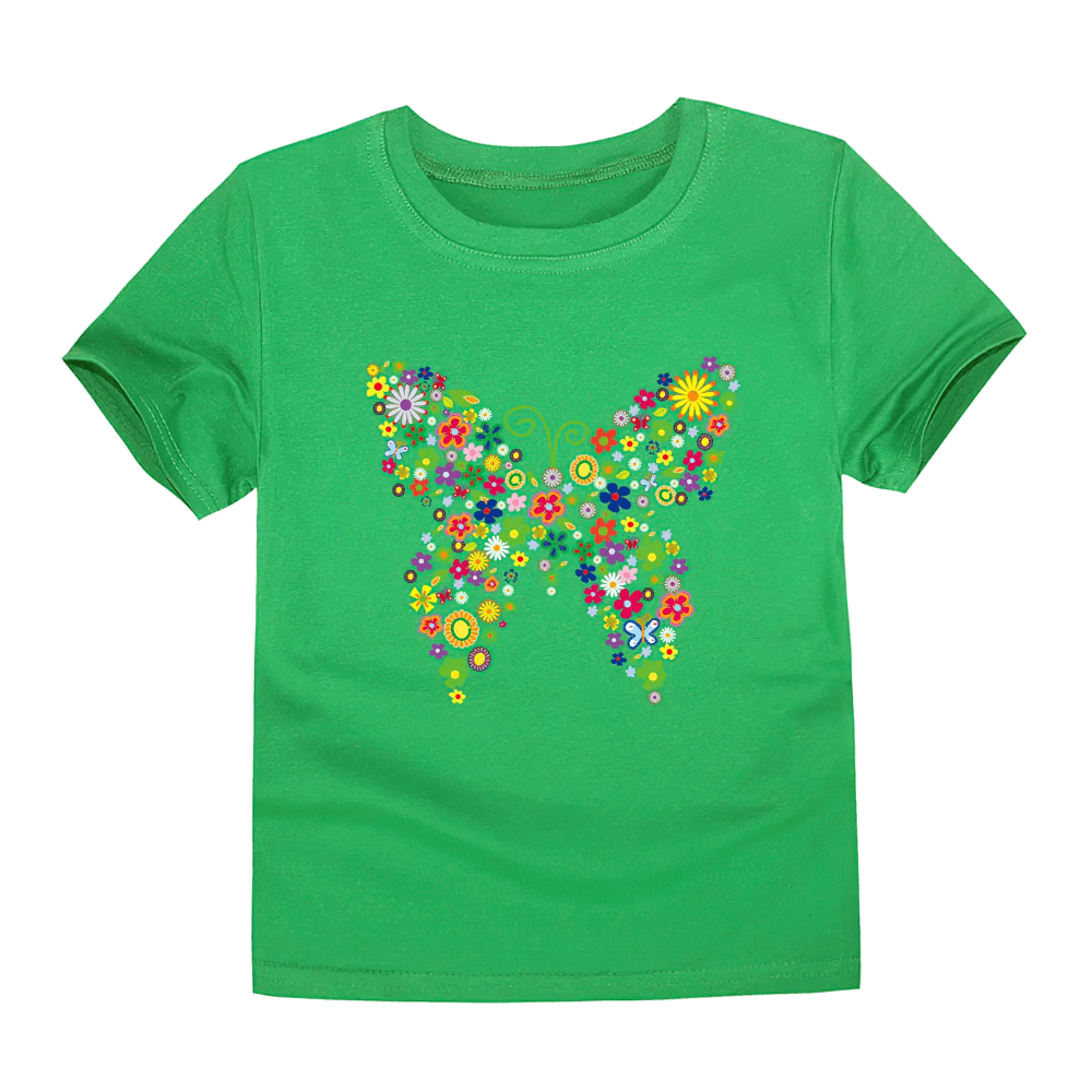 Bright green Kids Butterfly Graphic Cotton T-Shirt - SF3752 with a floral butterfly design, perfect for fun and stylish occasions.