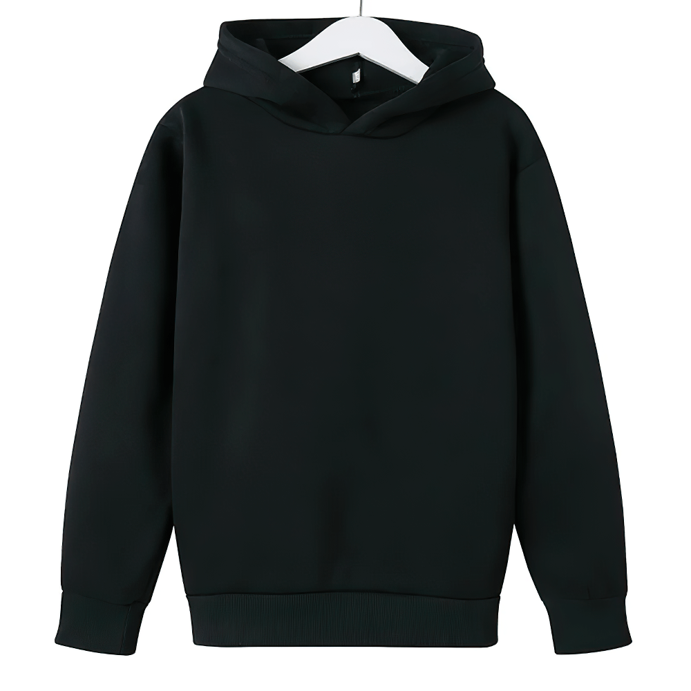 Stylish black kids casual pullover hoodie for everyday wear, perfect for comfort and style with a cozy design. (Model SF3092)