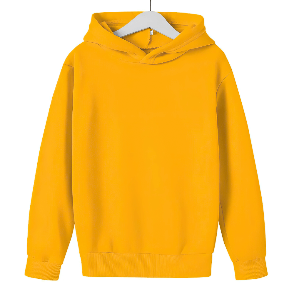 Bright yellow kids casual pullover hoodie, perfect for everyday wear. Model SF3092.