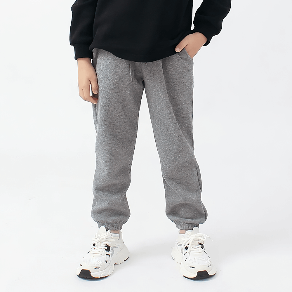 Kids Casual Sports Jogger Pants with Pockets - SF3612 in gray with drawstring waist and stylish stitching details.