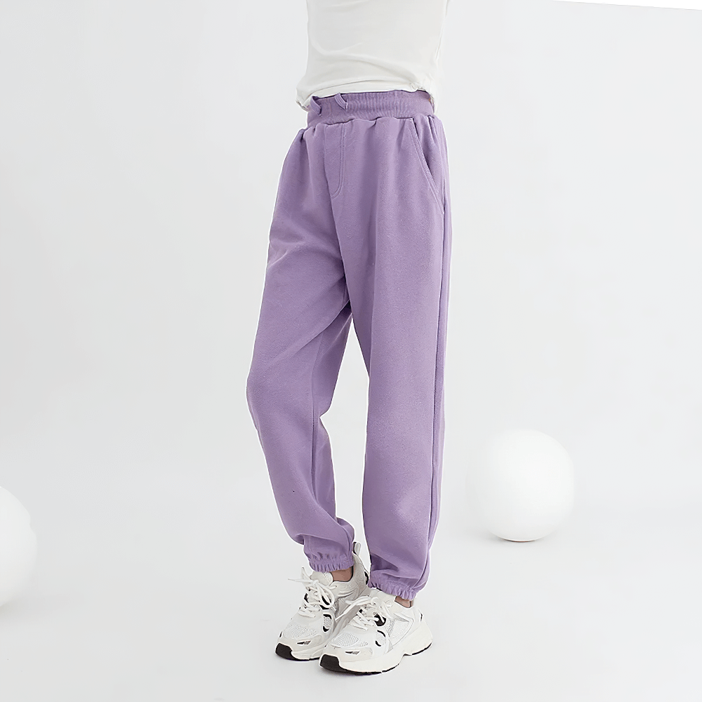 Kids Casual Sports Jogger Pants with Pockets - SF3612, purple jogger pants for active kids with elastic waist and side pockets.