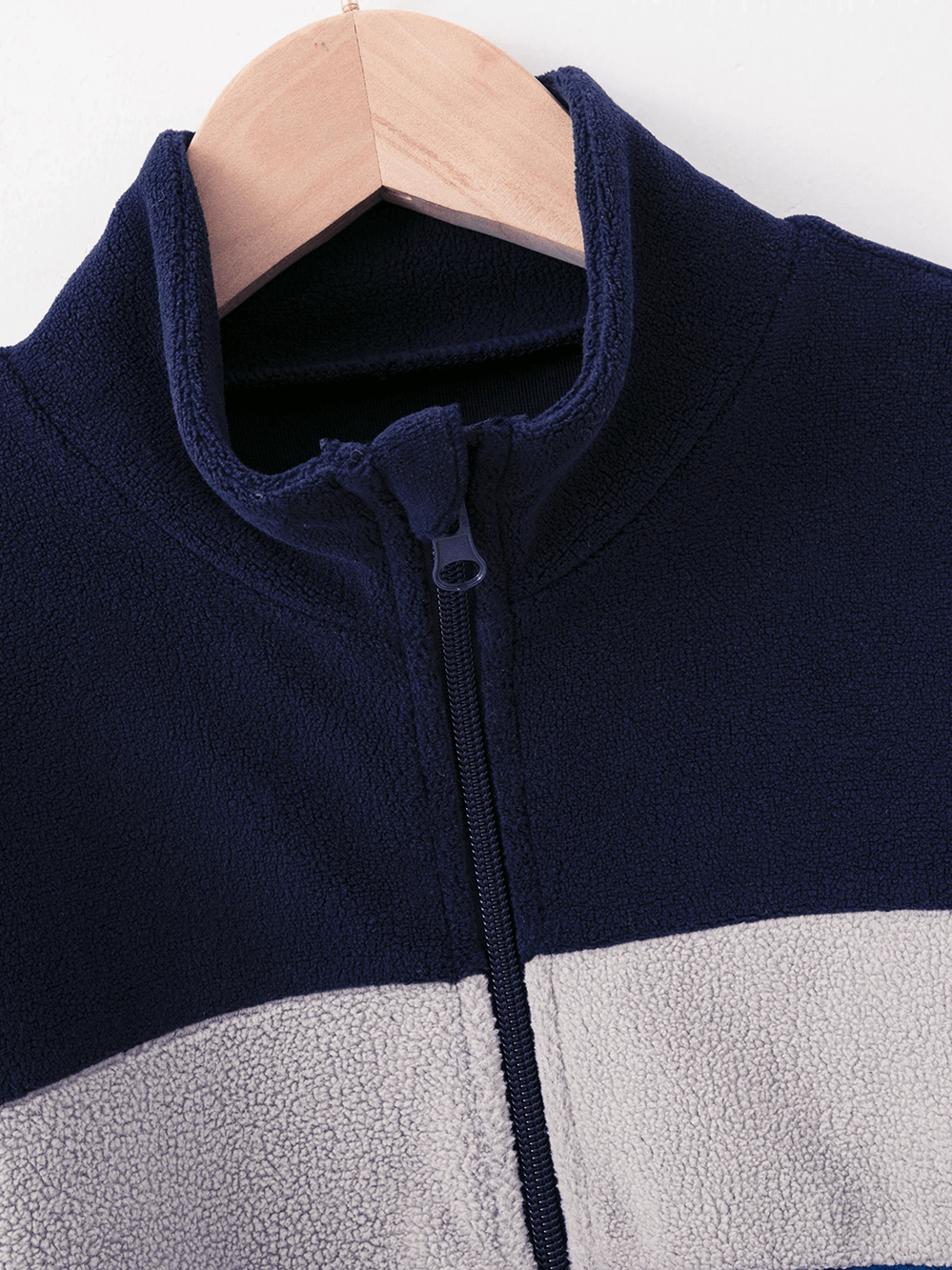 Kids Color Block Fleece Jacket with Stand Collar - SF3858, close-up of soft fleece texture and full zip front.