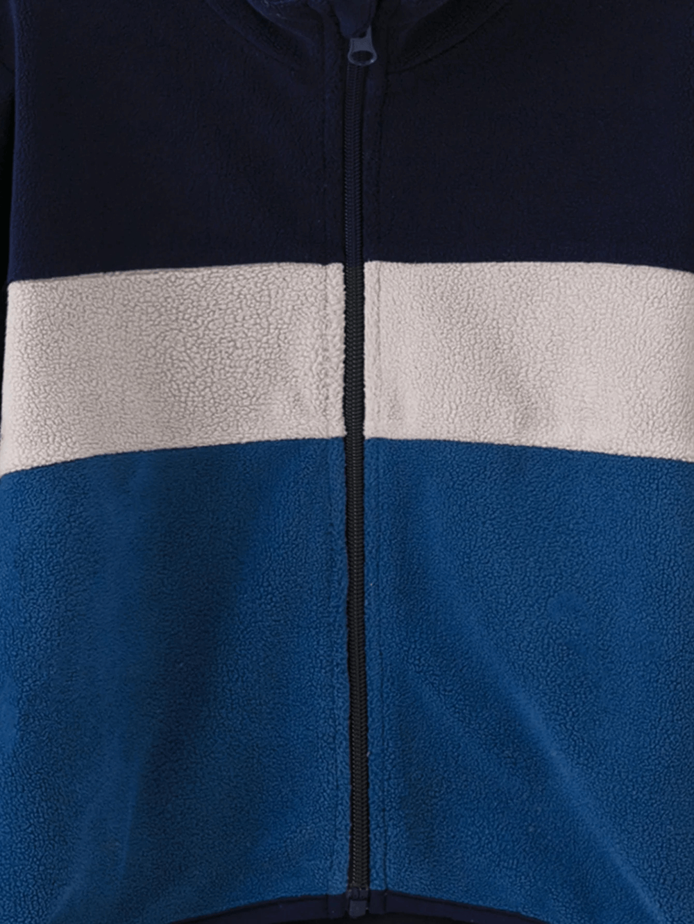 Kids Color Block Fleece Jacket with Stand Collar - SF3858 showcasing full zip design in blue and white panels