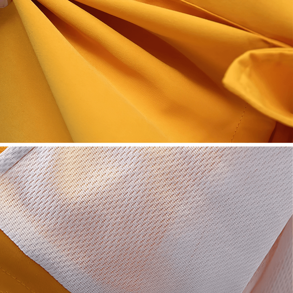 Close-up of Kids Colorblock Hooded Windbreaker Jacket's yellow fabric and soft inner lining - SF3127.