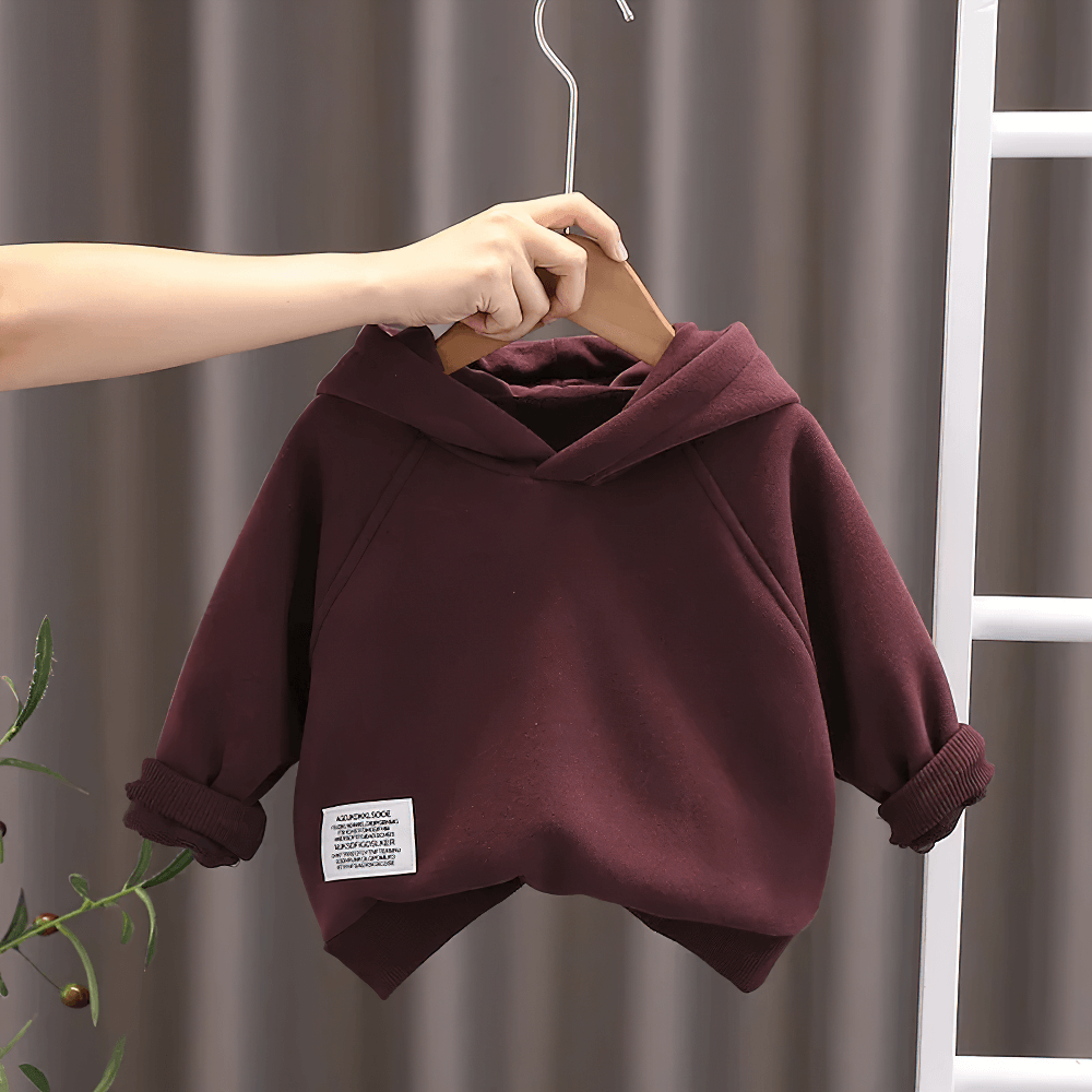 Kids Cozy Hoodie with Cute Horn Detail - SF3764 in maroon with front tag, perfect toddler pullover for everyday wear, school, and play.