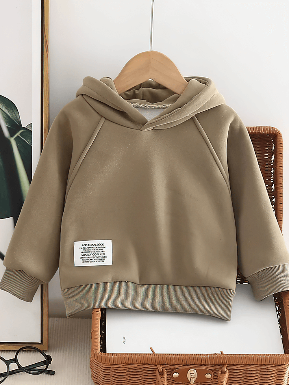 Kids Cozy Hoodie with Cute Horn Detail - SF3764 in taupe, toddler pullover with horn detail on hood, perfect for school and play.