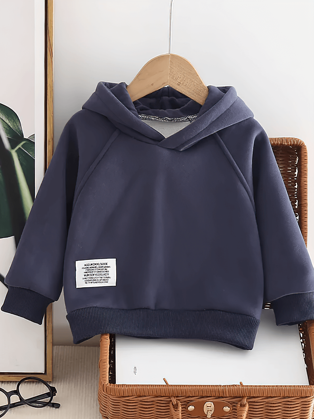 Kids Cozy Hoodie with Cute Horn Detail - SF3764, navy toddler pullover on hanger, perfect for casual wear and warmth.