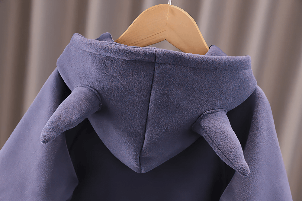 Kids Cozy Hoodie with Cute Horn Detail - SF3764, back view showing horn detail on the hood, soft fabric, perfect for toddlers.