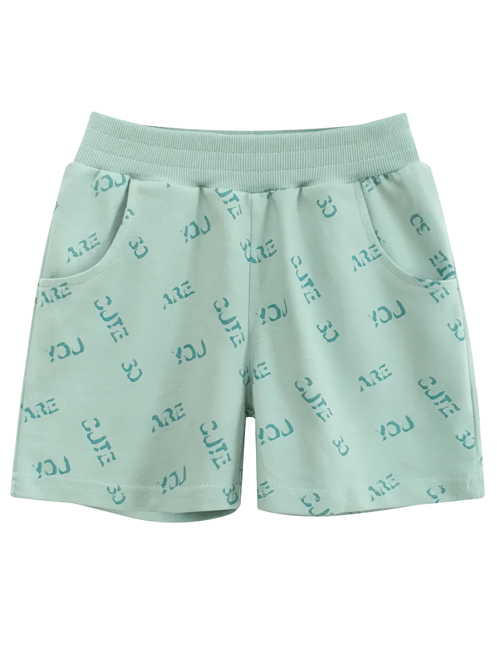 Kids' Cute Print Soft Knit Shorts for Sport - SF3786 with elastic waistband and playful graphic print in mint green.