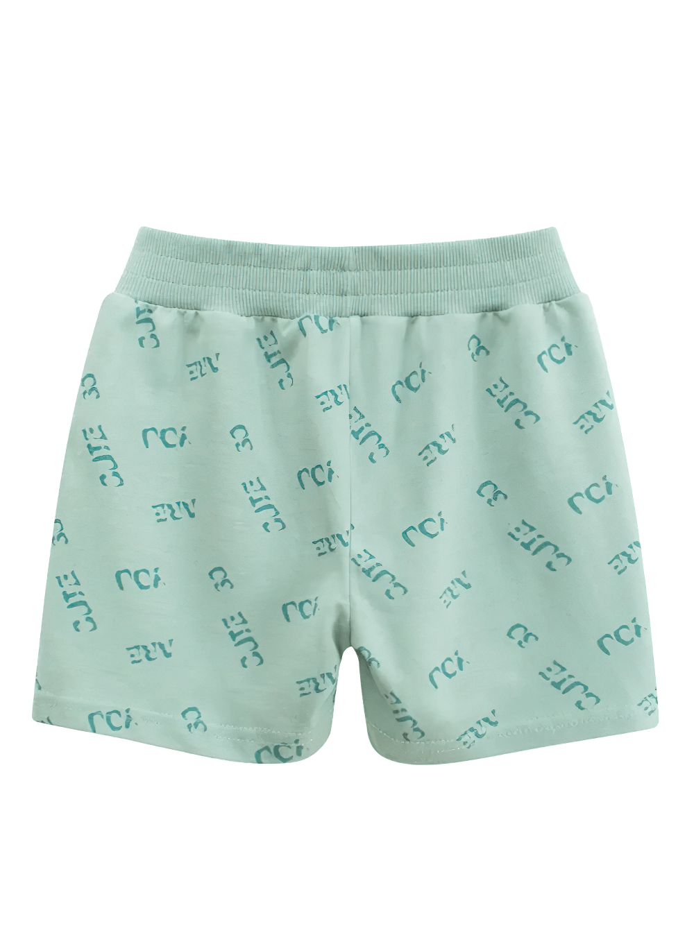 Kids' Cute Print Soft Knit Shorts for Sport - SF3786 in mint green with playful graphic print and elastic waistband, front view.