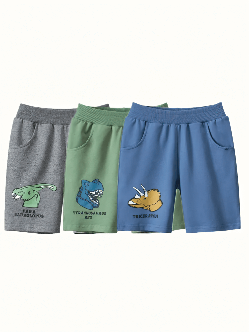 Boys wearing Kids Dino Graphic Shorts for Active Boys - SF3787 with dinosaur prints and elastic waist, ideal for play and casual outings.