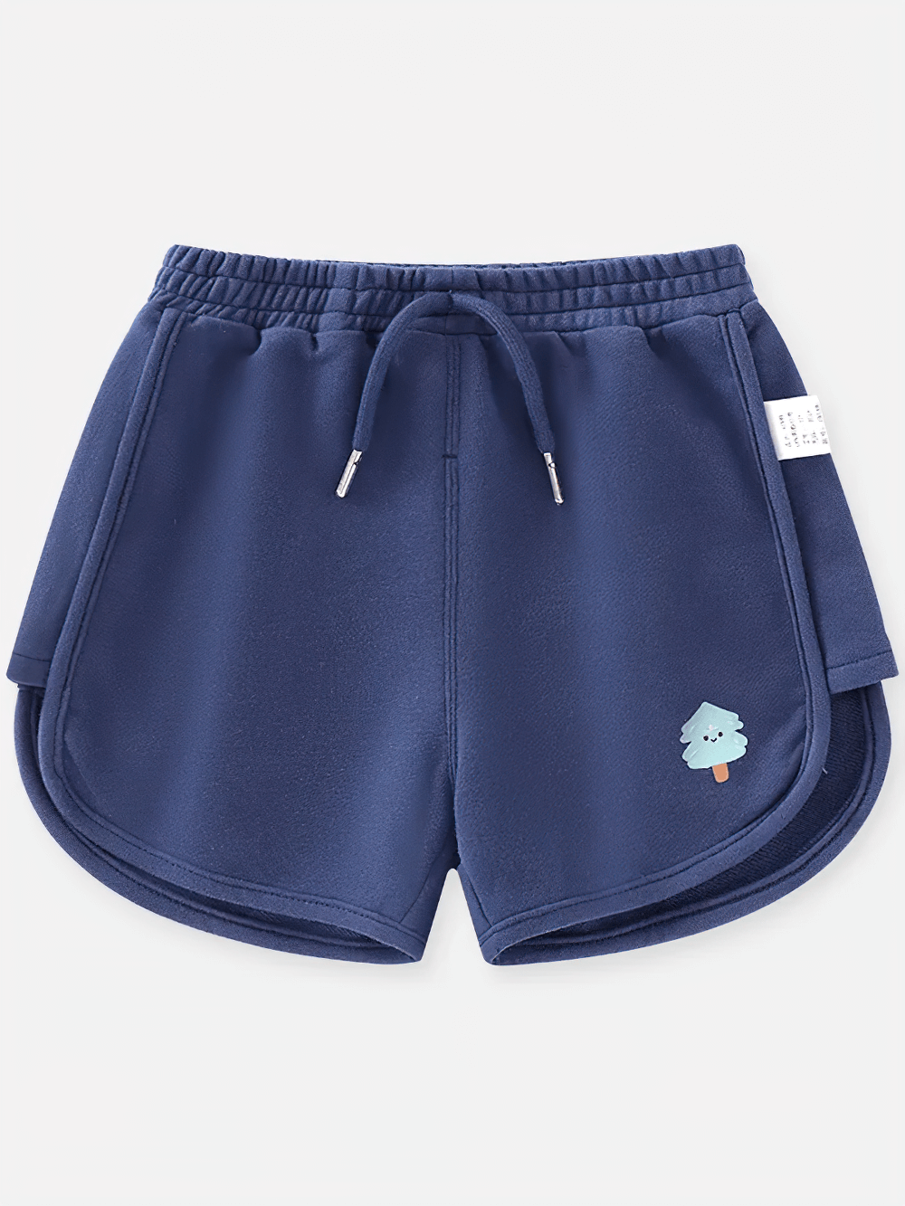 Navy Kids Drawstring Shorts with Fun Animal Designs - SF3821, featuring a cute tree embroidery, elastic waistband, and adjustable drawstring.