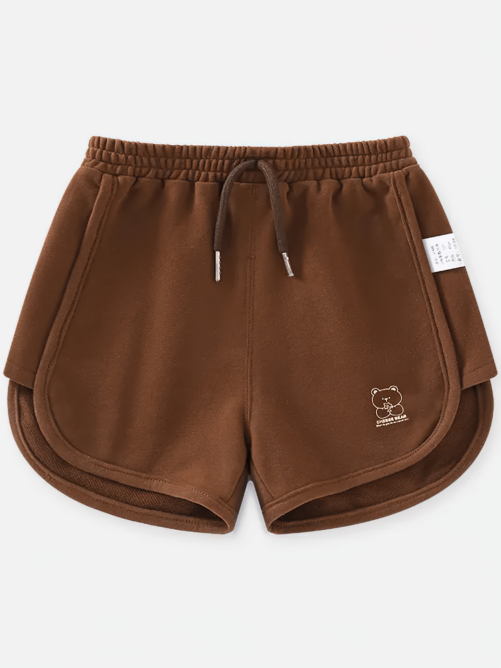 Brown Kids Drawstring Shorts with Fun Animal Designs - SF3821 featuring cute bear embroidery