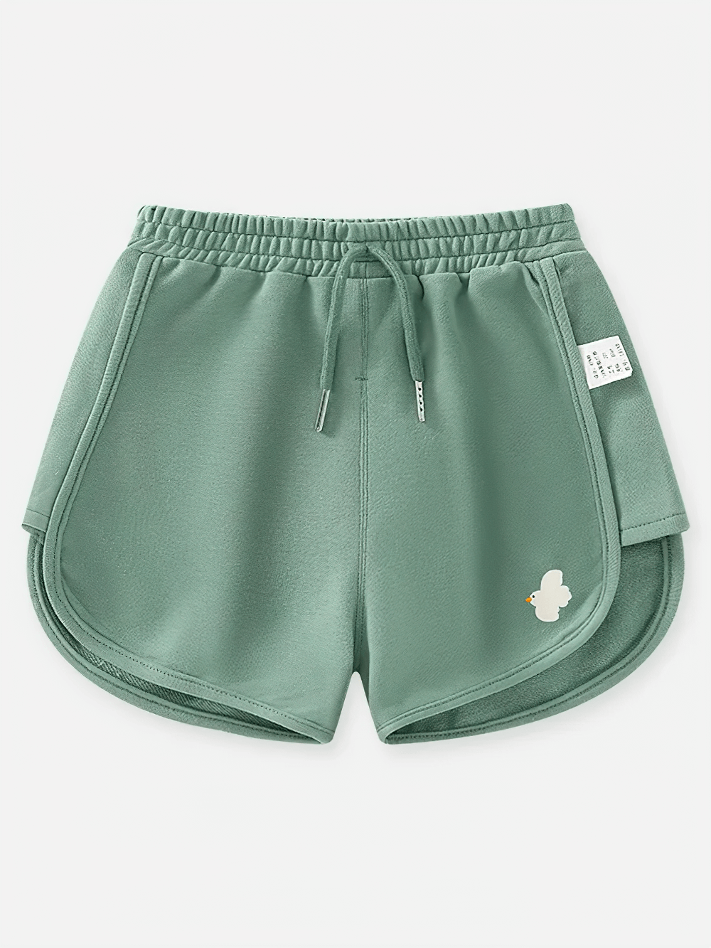 Green Kids Drawstring Shorts with Fun Animal Designs - SF3821 featuring comfy elastic waistband and cute animal embroidery.