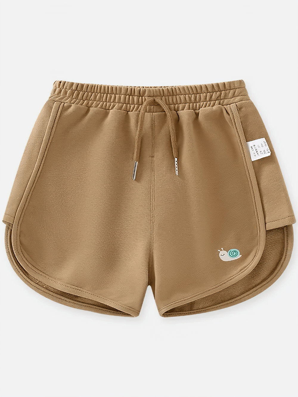 Kids Drawstring Shorts with Fun Animal Designs - SF3821 featuring cute embroidery in brown with elastic waistband and drawstring.
