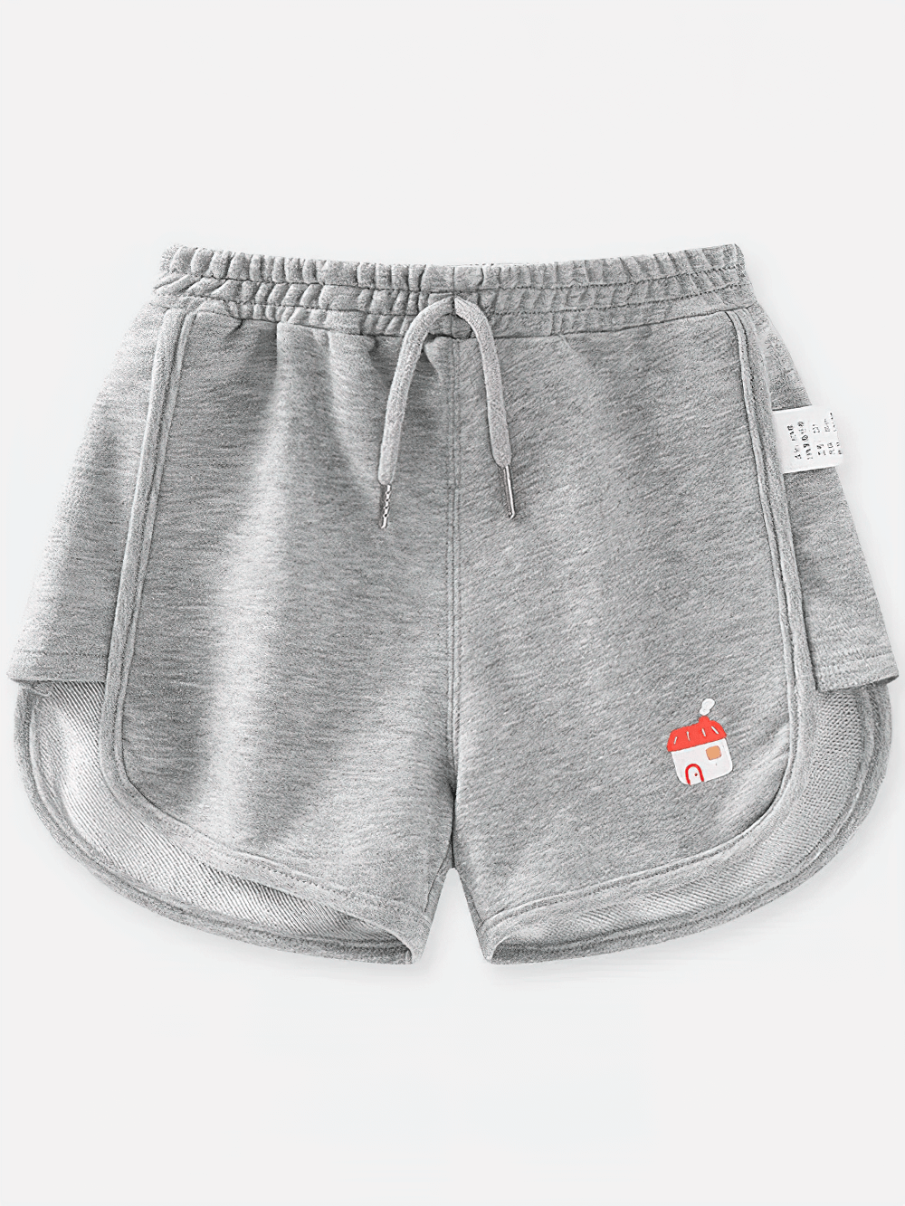 Light gray Kids Drawstring Shorts with Fun Animal Designs - SF3821 featuring cute embroidered animal, comfy elastic waistband, and drawstring.