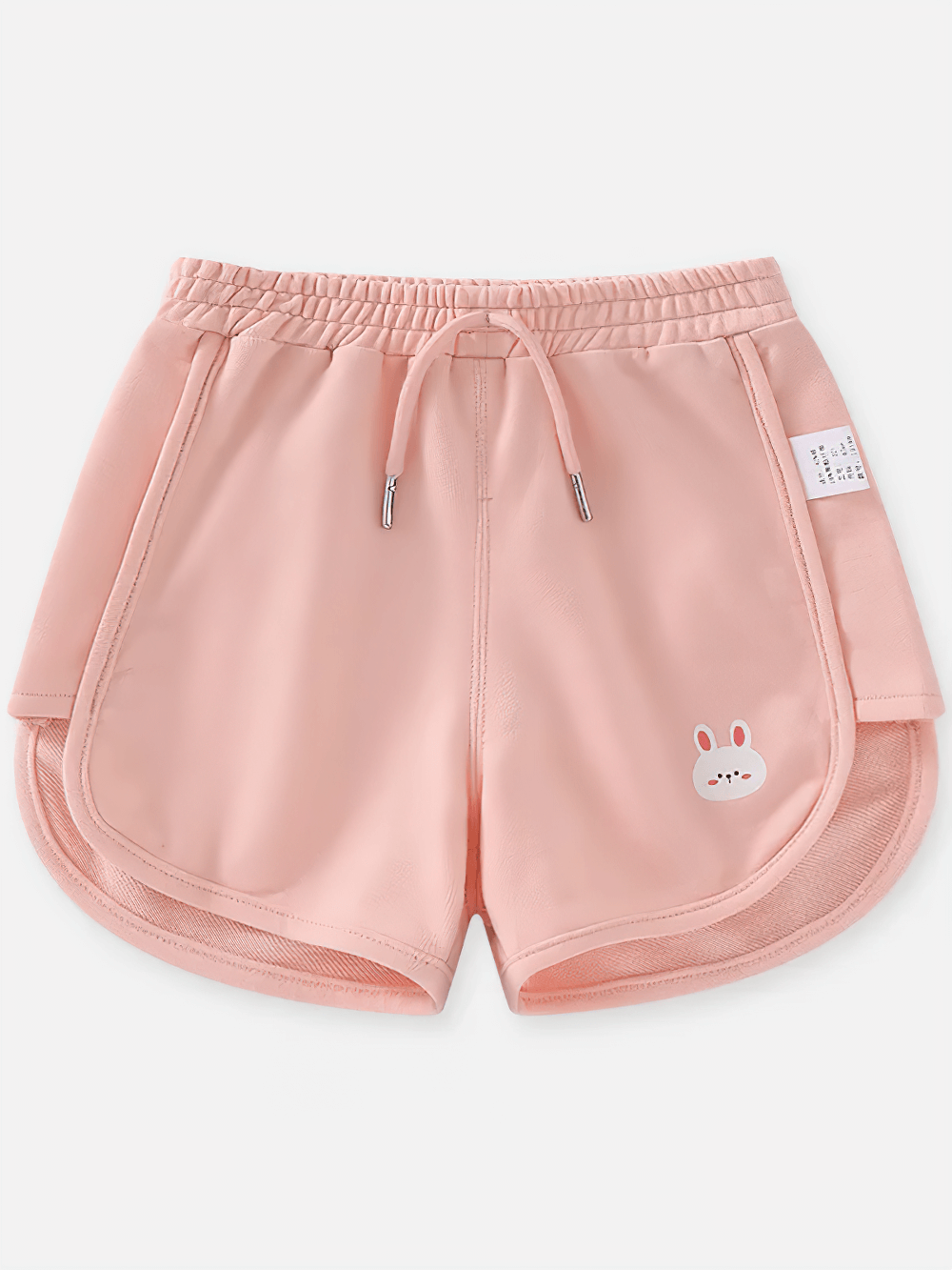 Kids Drawstring Shorts with Fun Animal Designs - SF3821 in pink featuring cute bunny embroidery.
