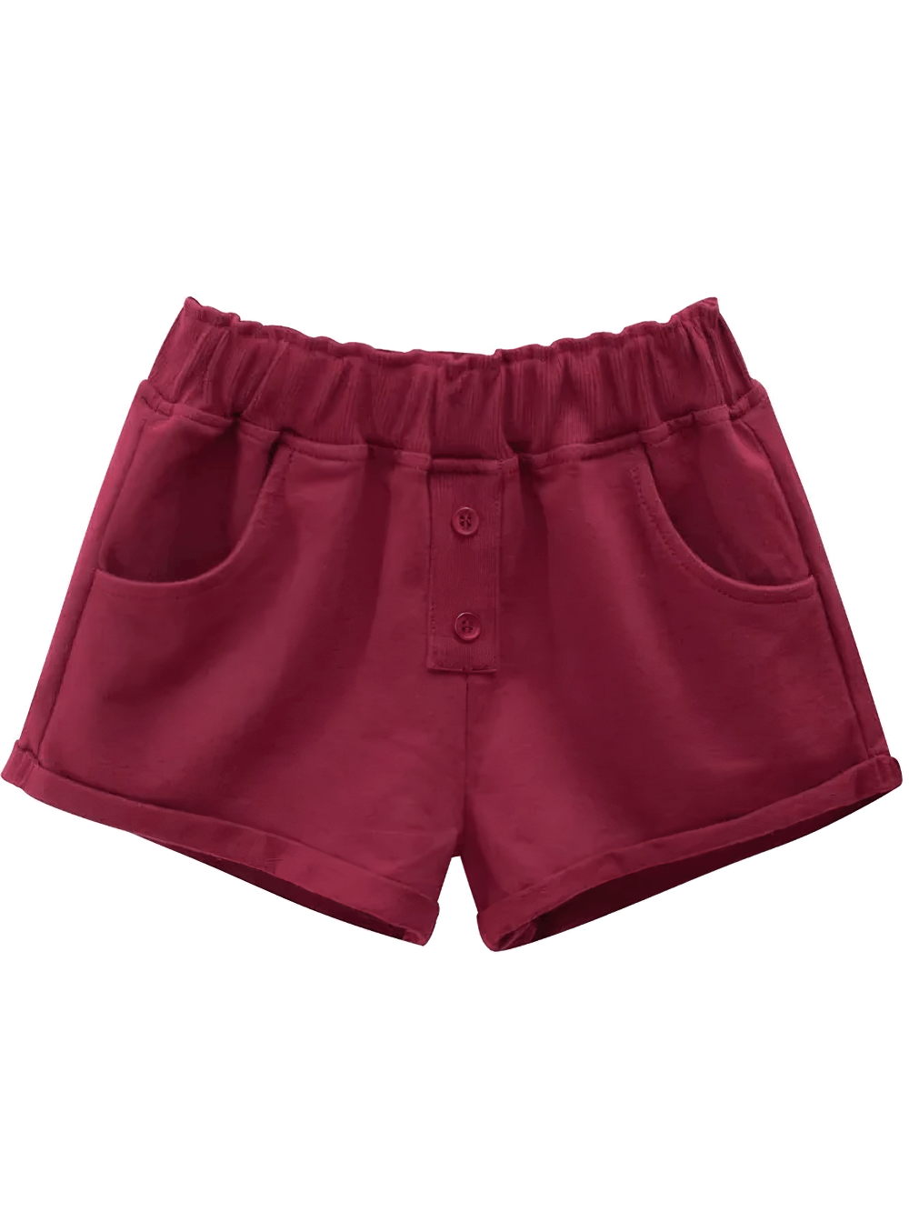Kids Drawstring Shorts with Pockets and Buttons - SF3791 in red with stretchy waistband and cute button detail for toddlers.