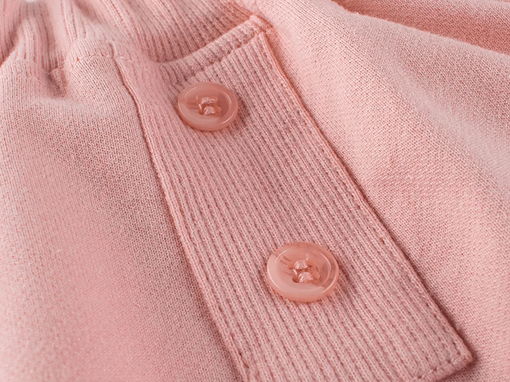 Close-up of Kids Drawstring Shorts with Pockets and Buttons - SF3791 showing soft knit fabric and cute buttons.