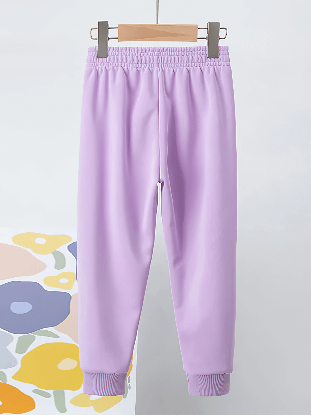 Kids Elastic Ankle Sport Pants Ready Go Print - SF3880 in purple with ribbed cuffs for active boys and girls.