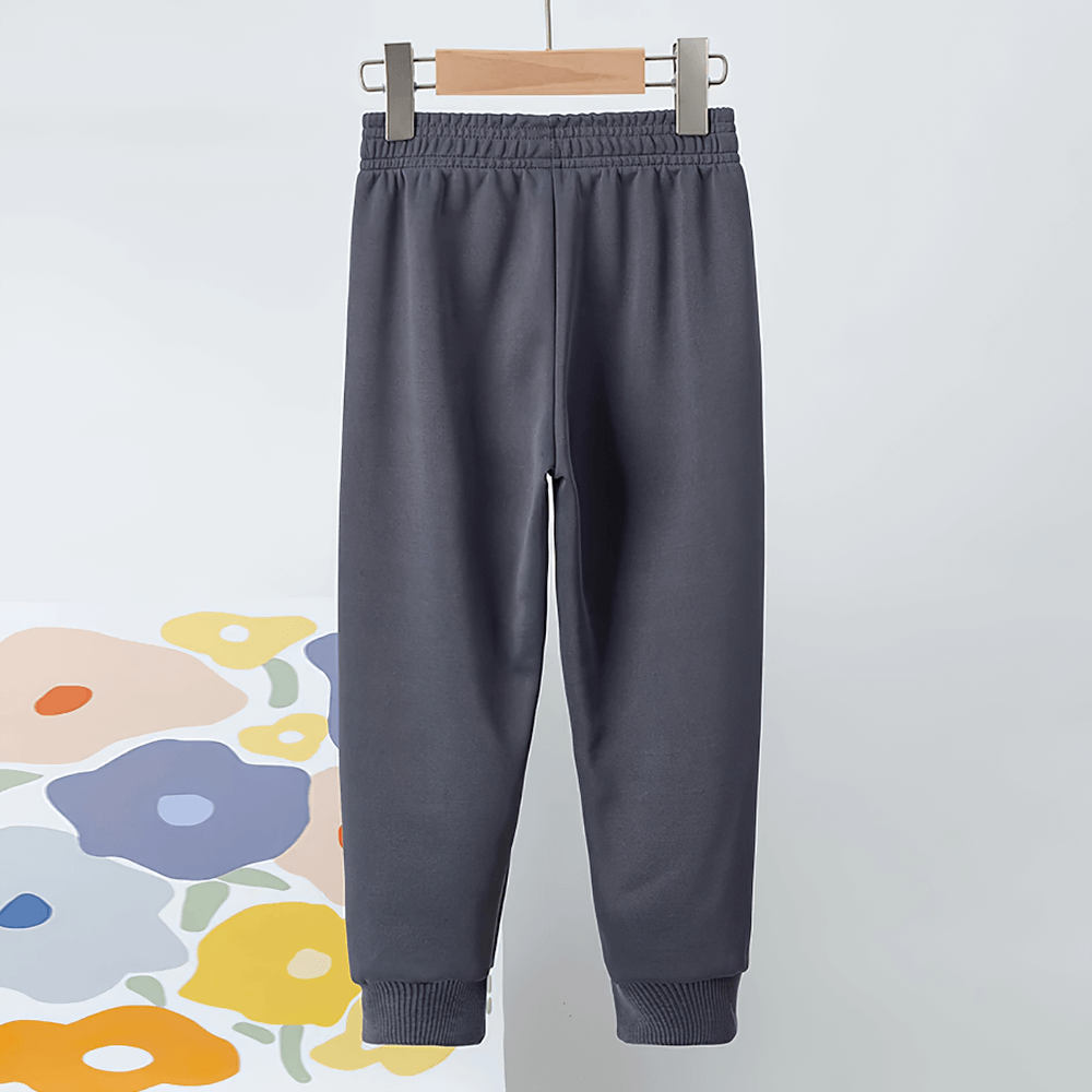 Kids Elastic Ankle Sport Pants Ready Go Print - SF3880 for active play and school, in gray with ribbed cuffs and elastic waist.