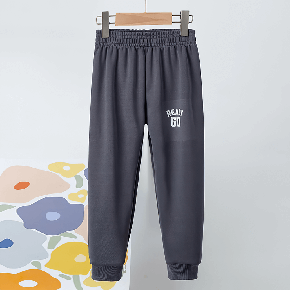 Kids Elastic Ankle Sport Pants Ready Go Print - SF3880 in dark gray with ribbed cuffs for active boys and girls.