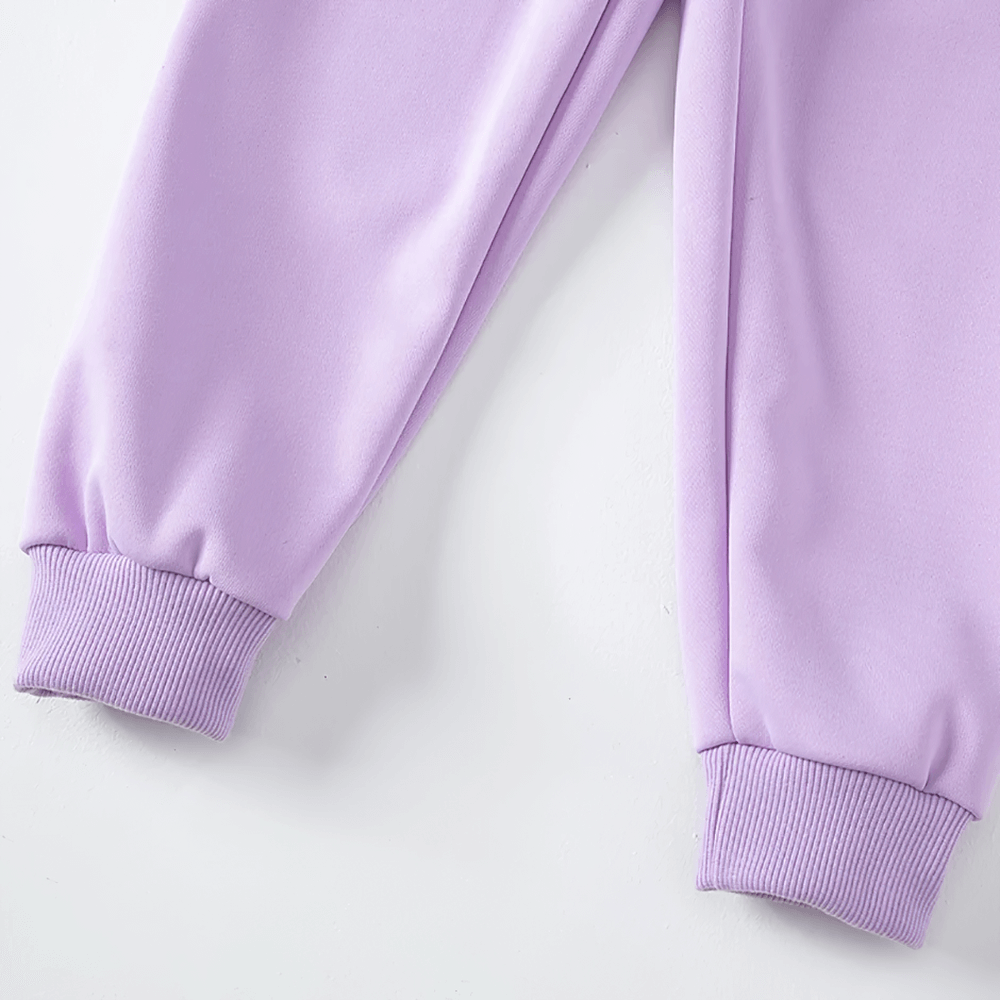 Kids Elastic Ankle Sport Pants Ready Go Print - SF3880 in purple with ribbed cuffs, perfect for active play and outdoor adventures.