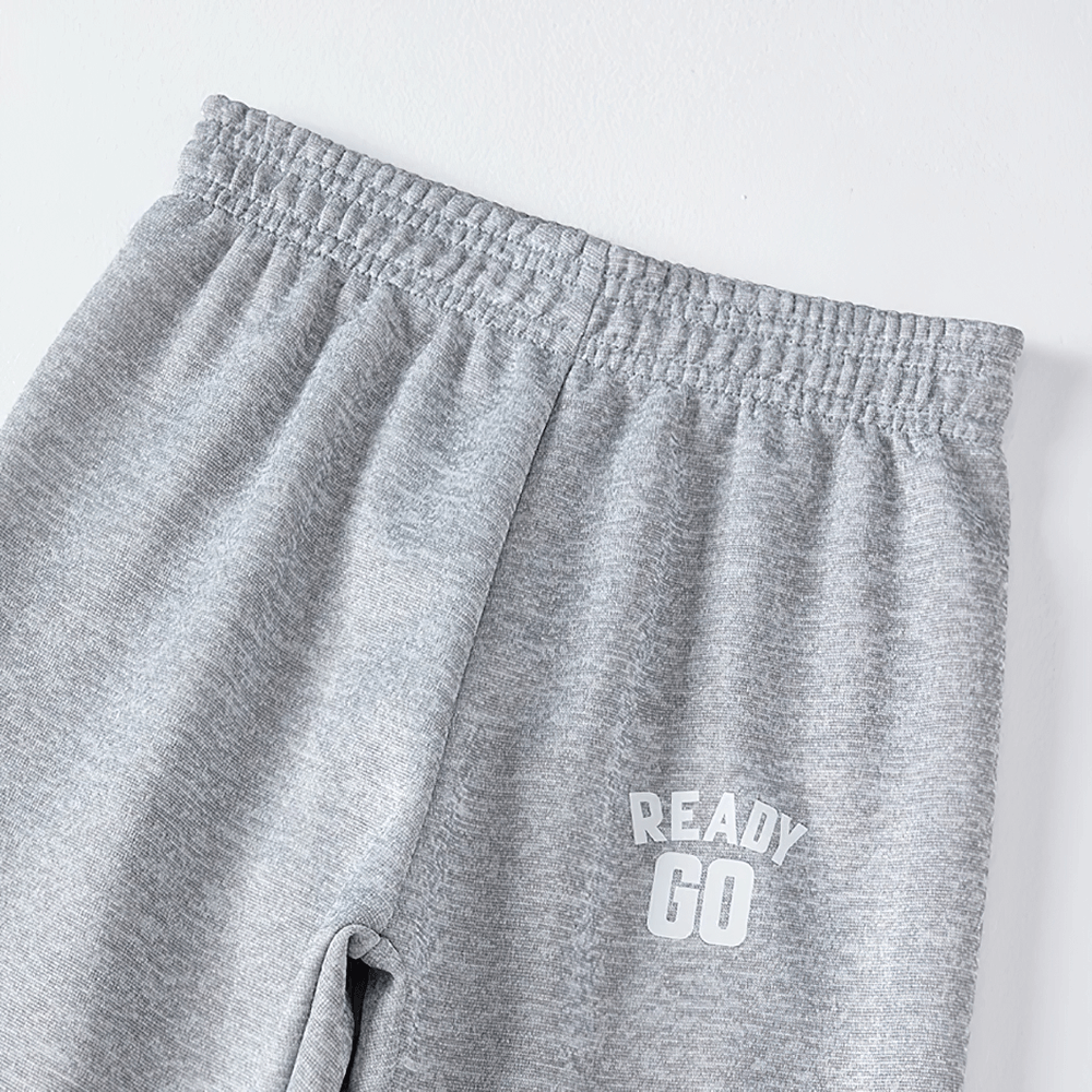 Kids Elastic Ankle Sport Pants Ready Go Print - SF3880, gray, elastic waist, unisex design, flexible fit for active play and adventures.