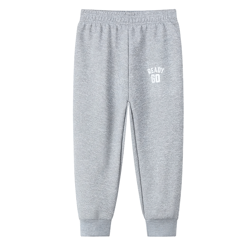 Kids Elastic Ankle Sport Pants Ready Go Print - SF3880 in grey with elastic waist and ribbed cuffs for active play and sporty look.