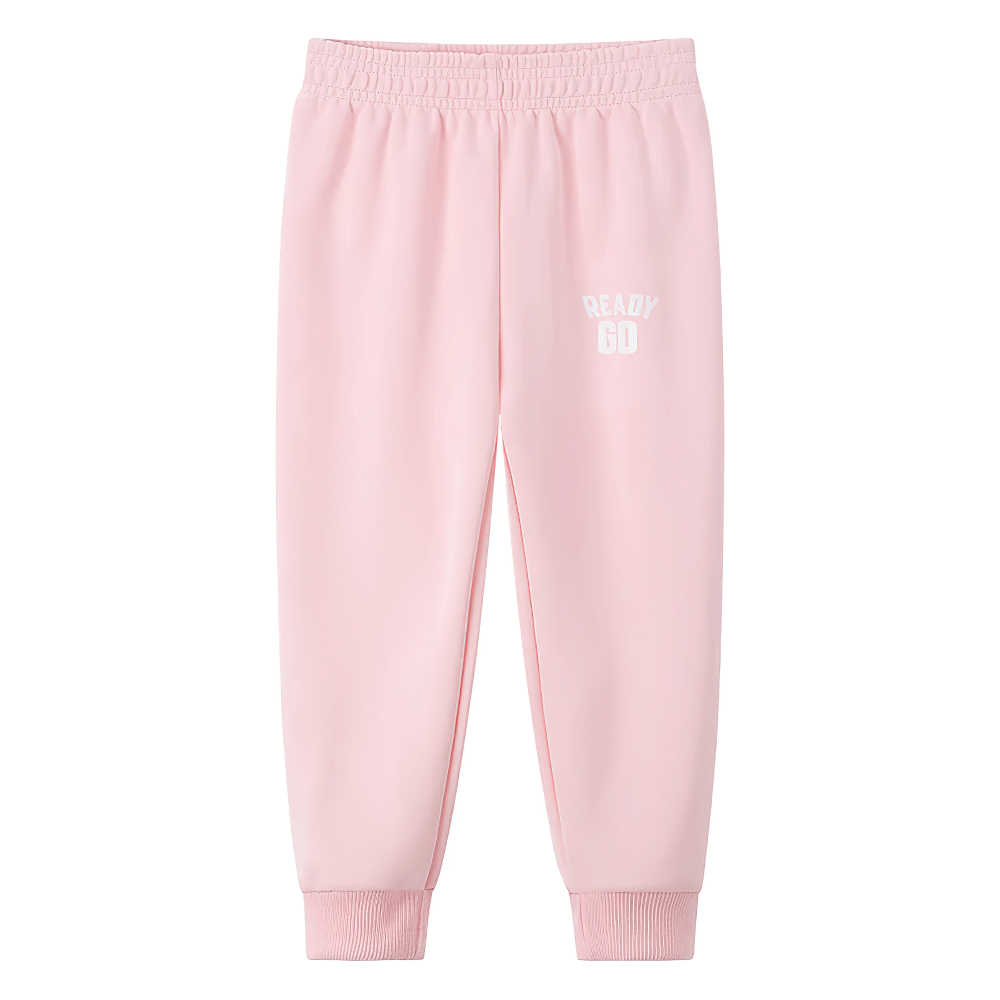Kids Elastic Ankle Sport Pants Ready Go Print - SF3880 in pink, showcasing the Ready Go design with elastic waist and ribbed cuffs.