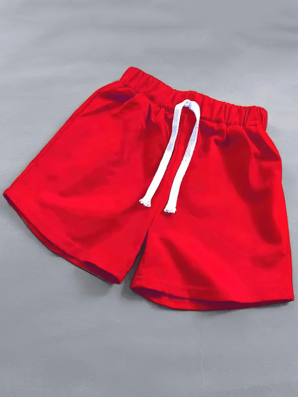 Kids Elastic Waist Cotton Shorts in Bright Colors - SF3767, red shorts with drawstring for children’s active wear.