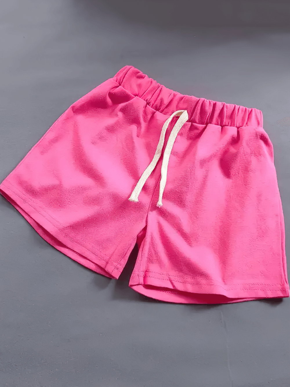 Kids Elastic Waist Cotton Shorts in Bright Colors - SF3767 in bold pink, featuring a tie drawstring and breathable design for active wear.