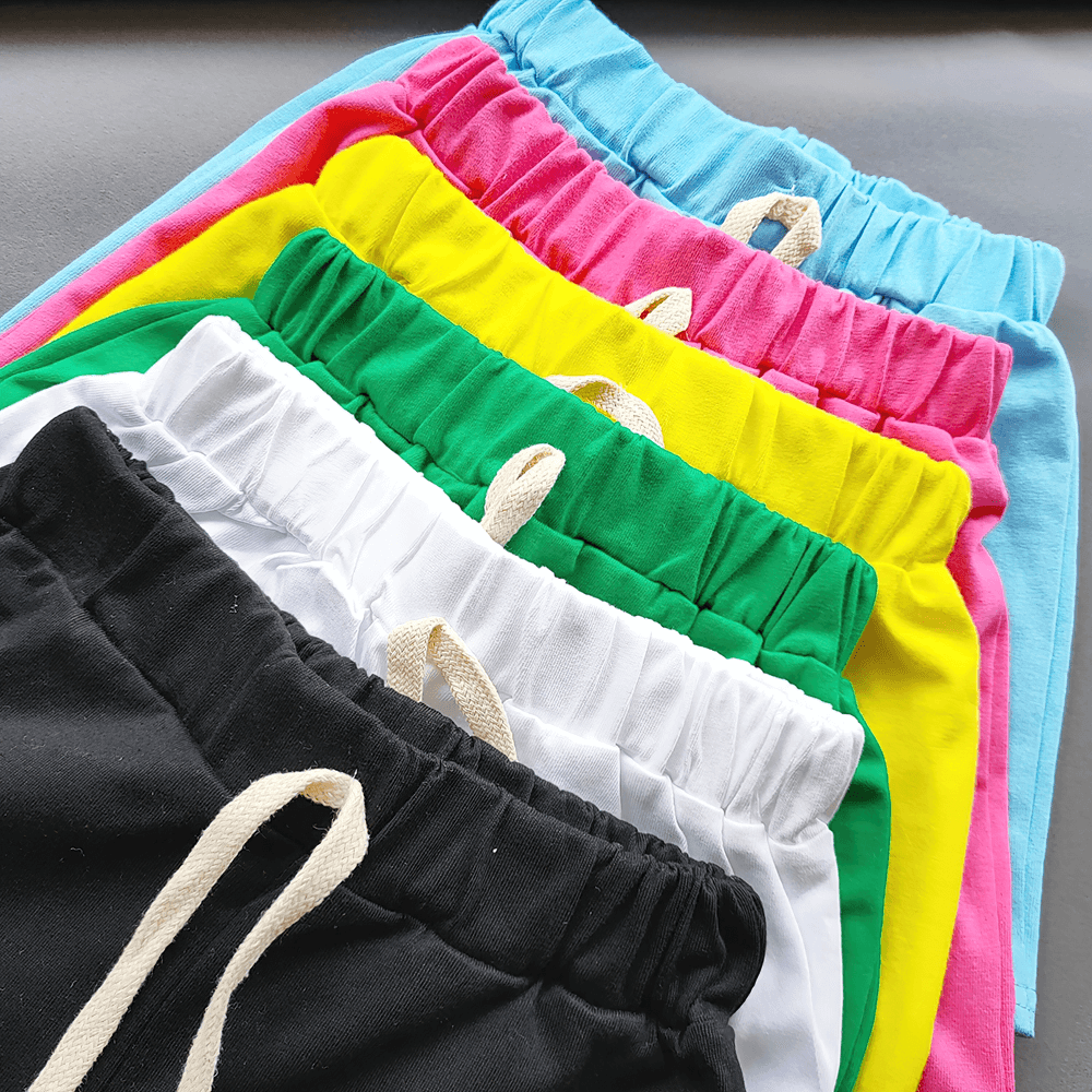 Bright and colorful kids elastic waist cotton shorts in various shades, perfect for active wear - SF3767