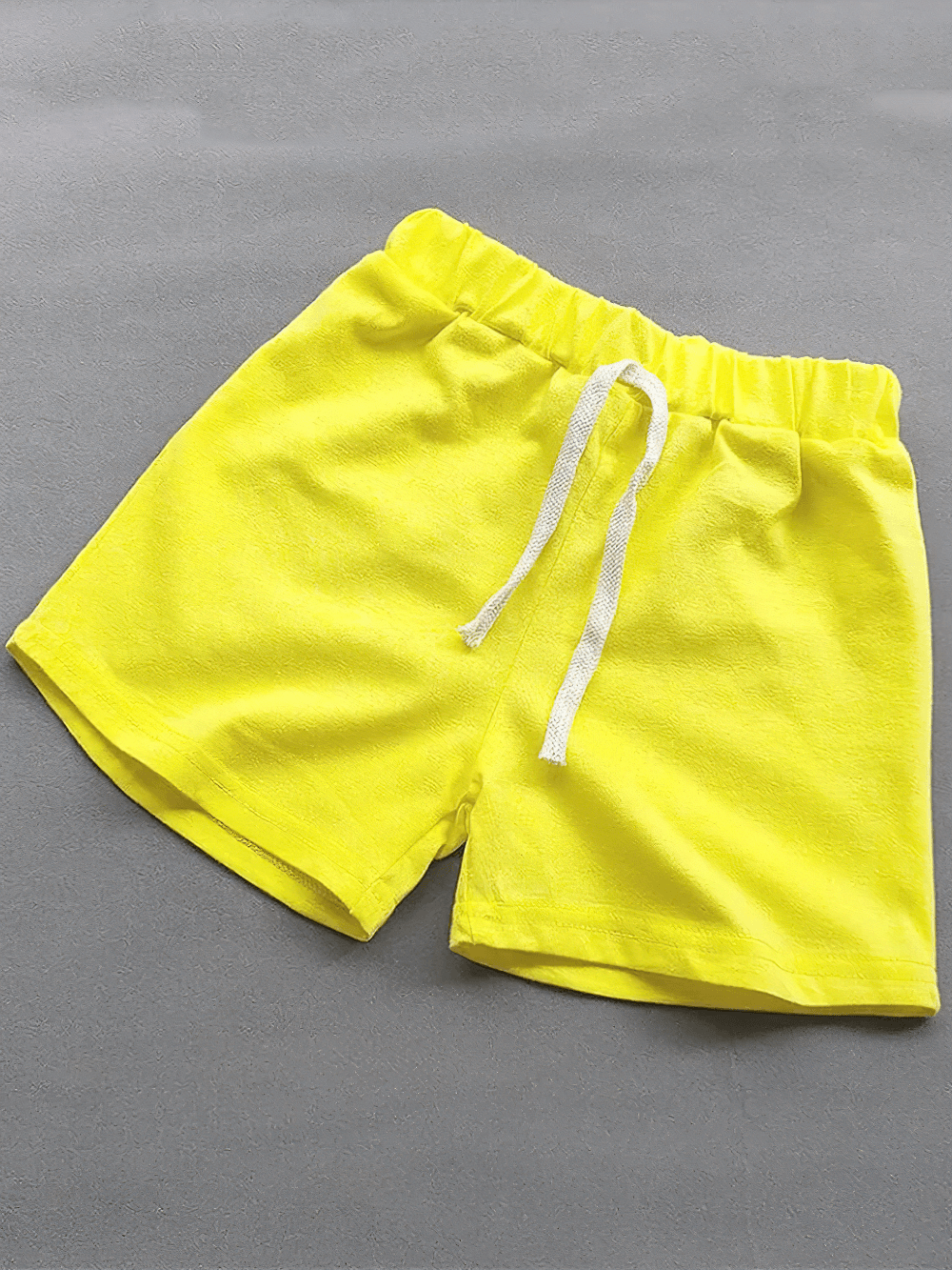 Kids Elastic Waist Cotton Shorts in Bright Colors - SF3767, yellow drawstring shorts for children, lightweight and breathable design.