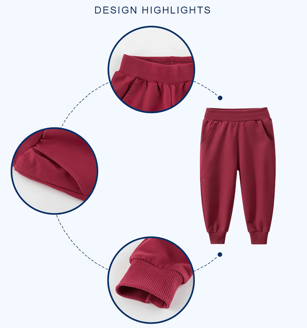 Kids Elastic Waist Jogger Pants for Sport - SF3890 design highlights with elastic waistband and tapered cuffs in maroon.
