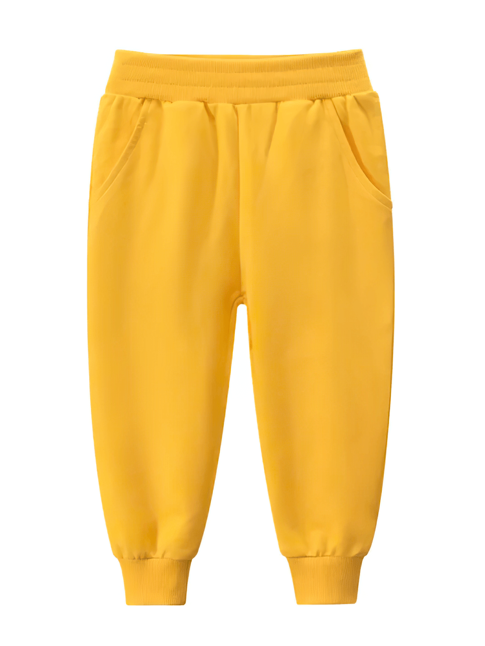 Yellow Kids Elastic Waist Jogger Pants for Sport - SF3890 with tapered cuffs and elastic waistband for active play.