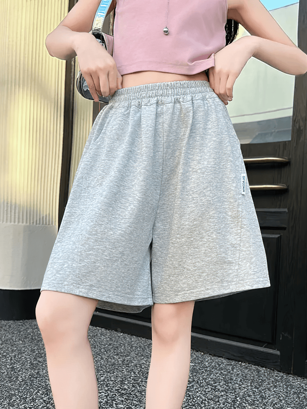 Youth wearing Kids Elastic Waist Loose Shorts with Pockets - SF3870, ideal for casual, comfy play and school wear, with side pockets.