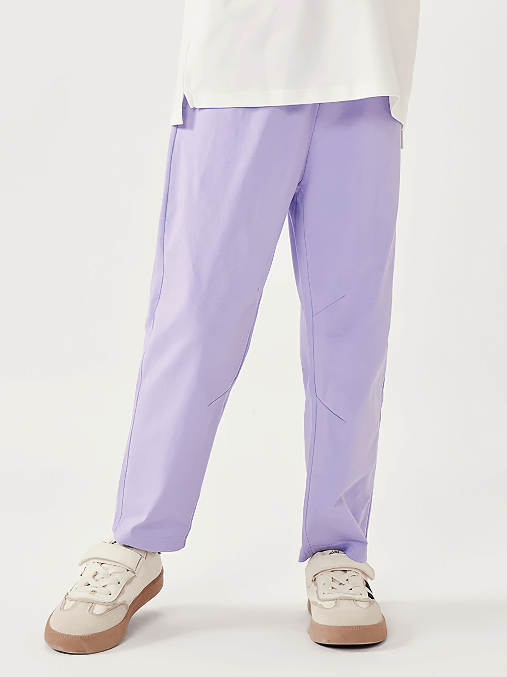 Kids Elastic Waist Soft Cotton Sport Pants - SF3800 in light purple, featuring a straight-leg cut for indoor and outdoor play.