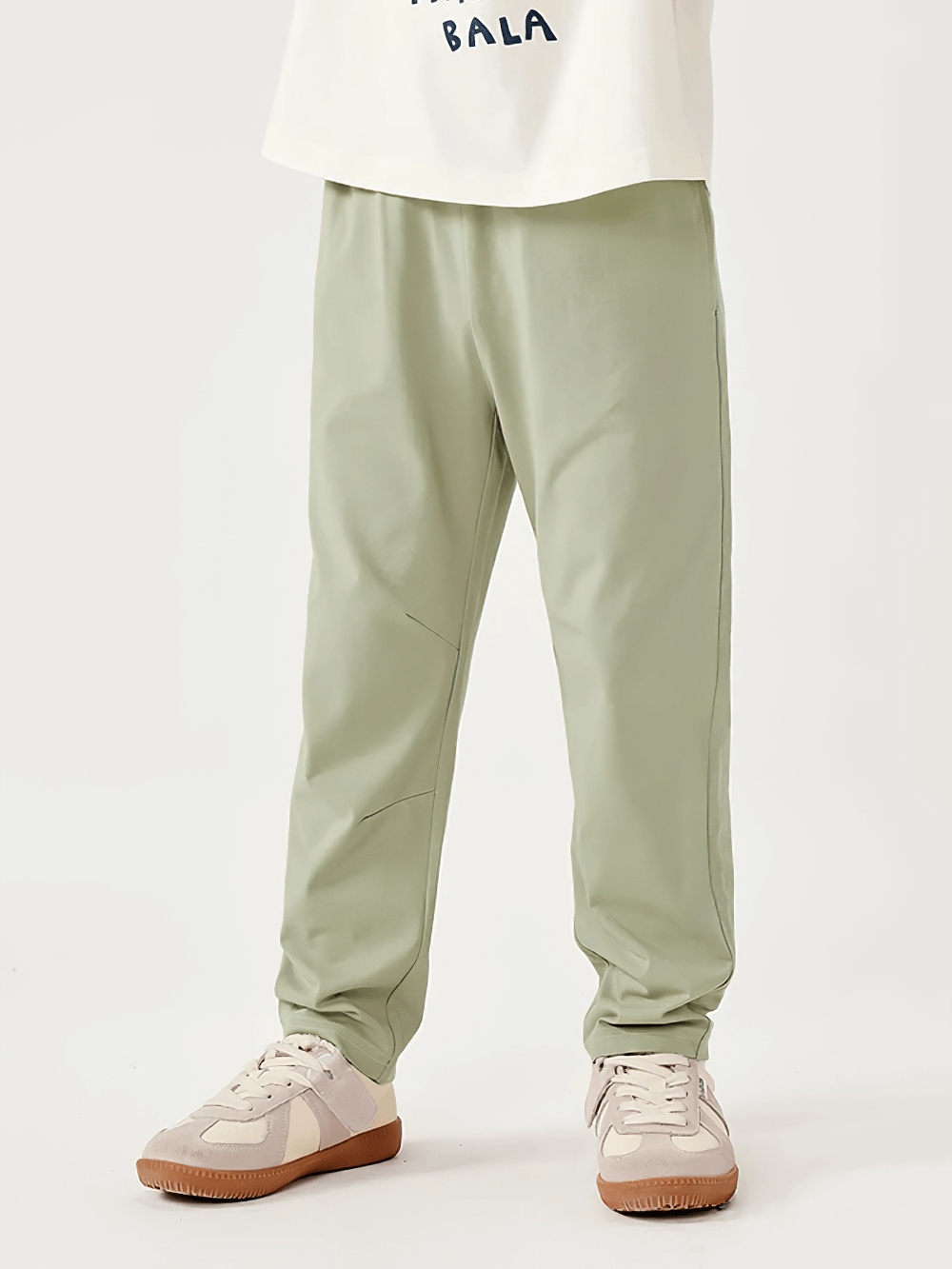 Kids Elastic Waist Soft Cotton Sport Pants - SF3800 in light green, showcasing elastic waist and straight-leg cut for daily wear.