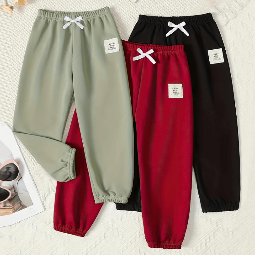 Kids Elastic Waist Sport Jogger Pants Multi Color - SF3861 in green, red, and black, featuring an elastic waistband and casual sporty style.
